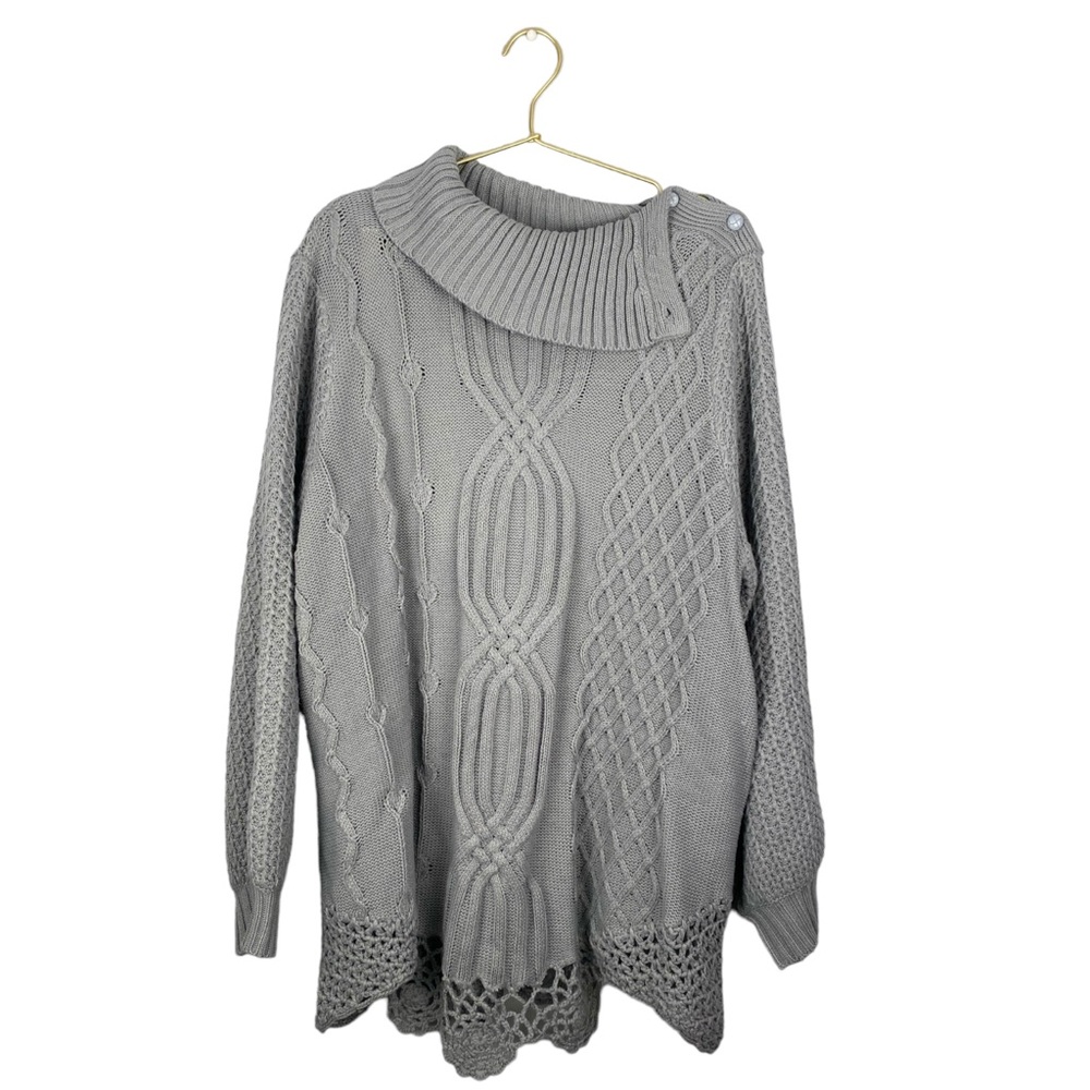 Roaman's Womans Cable Knit Tunic Sweater Cowl Neck Button Detail Plus Size 1x 46